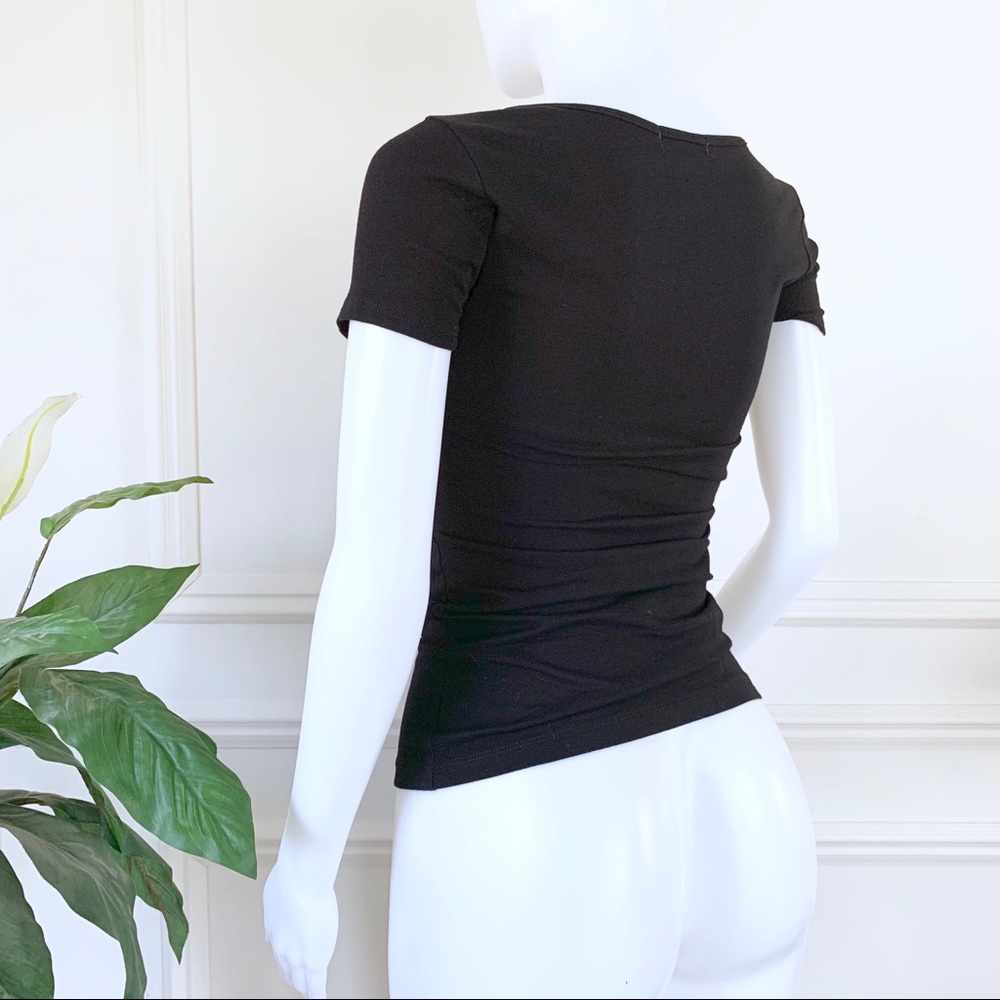 NWOT Black Sheer Lace Mesh Cutout Fitted Tee Shirt - Picture 7 of 9